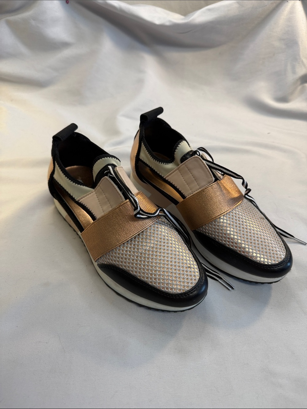 Steve Madden Women's Metallic Gold, Beige and Black Slip-On Sneakers